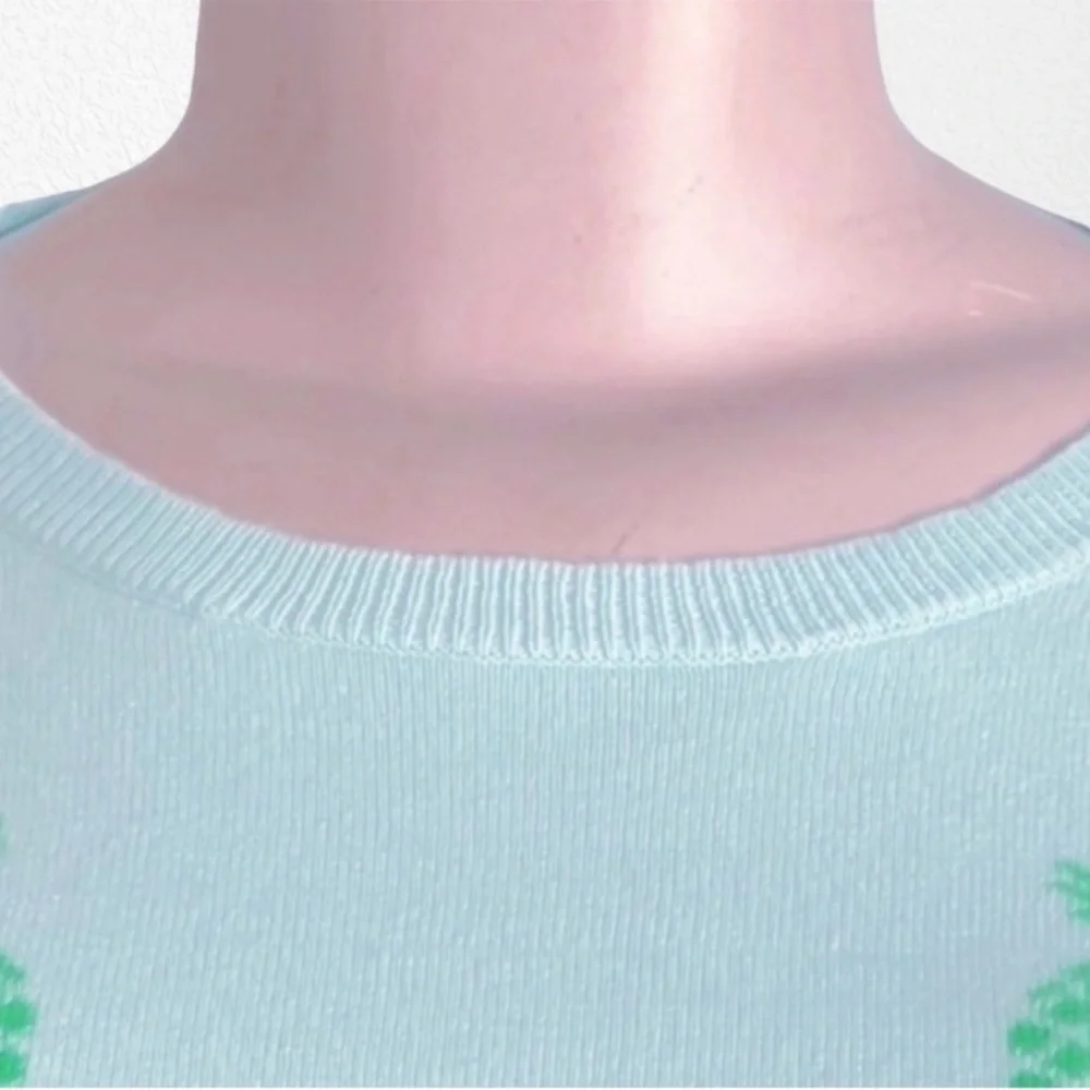 Two Bees Cashmere Allover Pineapple Print Pullover Sweater Aqua SZ M - Picture 7 of 10
